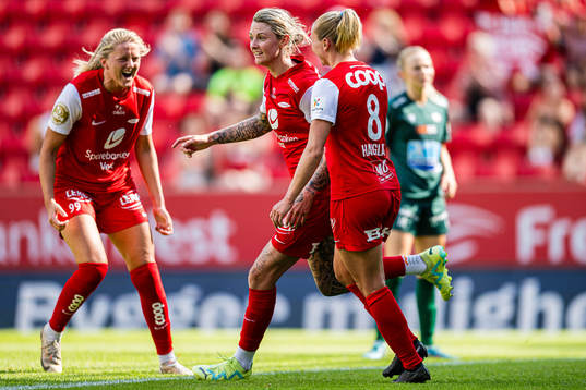 Larissa Rose Crummer of Brann celebrates after scoring the 2-0 goal