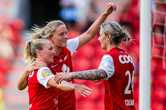 Larissa Rose Crummer of Brann celebrates after scoring the 2-0 goal
