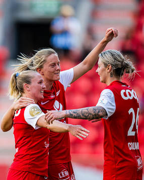 Larissa Rose Crummer of Brann celebrates after scoring the 2-0 goal