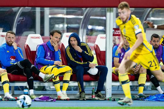 Hjalmar Ekdal and Albin Ekdal of Sweden during the UEFA Euro Qualifier football match between Austria and Sweden on June 20, 2023 in Vienna. 
