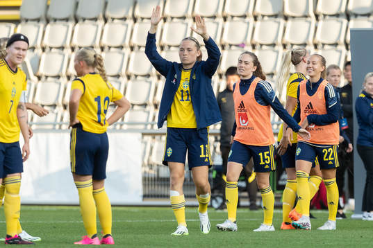 Paulina Nyström, Matilda Eriksson Kristell and Sara Eriksson of Sweden celebrate