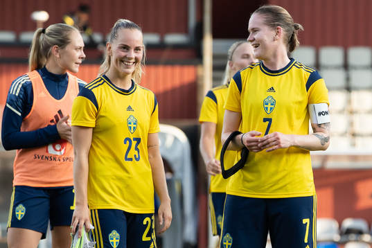 Agnes Nyberg and Linn Vickius of Sweden celebrate