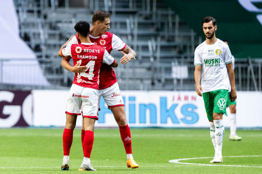 Kalmars Noah Shamoun och Mileta Rajovic jublar efter 2-1