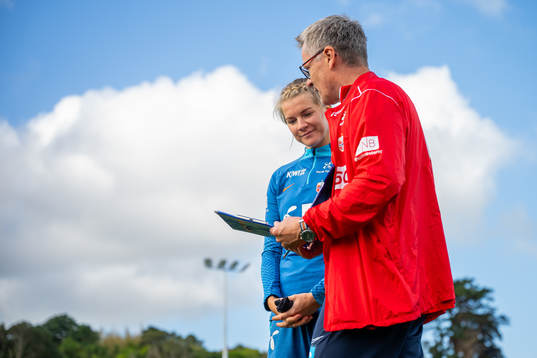 Ada Hegerberg and Halvor Lea, press officer of the