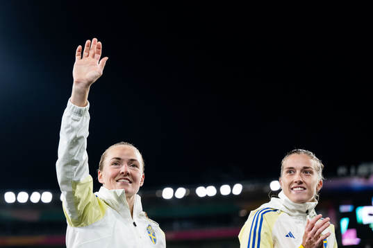 Magdalena Eriksson and Filippa Angeldahl of Sweden celebrate