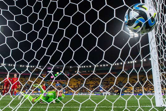 Goalkeeper Misa Rodriguez of Spain sees the ball in the net