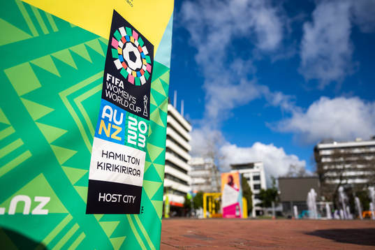 General view of a sign in Hamilton Square