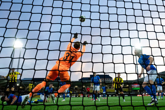 Goalkeeper Nils Jonatan Johansson of Klaksvik with a save