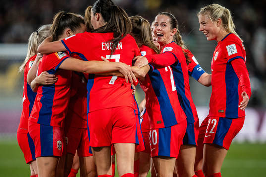 Tuva Hansen and Sophie Román Haug of Norway celebrate after 1-1