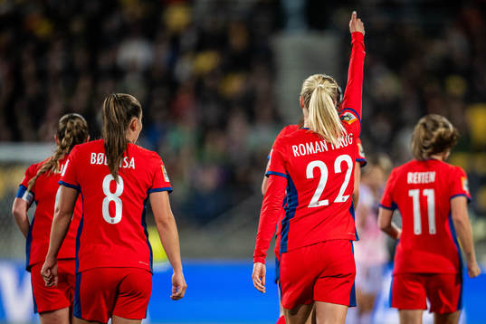 Sophie Román Haug of Norway celebrates after 1-1