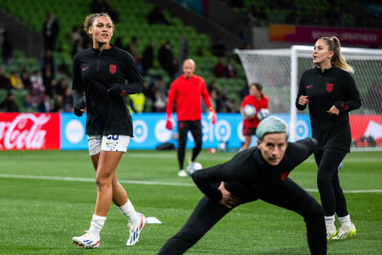 Trinity Rodman and Megan Rapinoe of USA