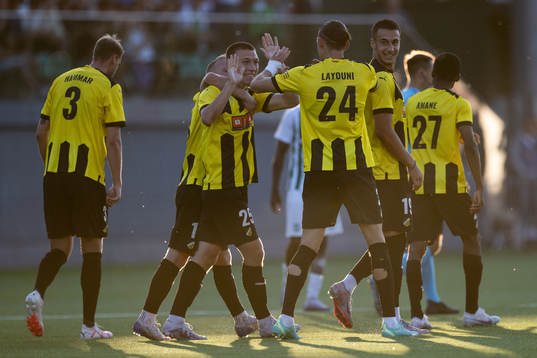 Srdjan Hrstic of Häcken celebrates with Kristoffer Lund