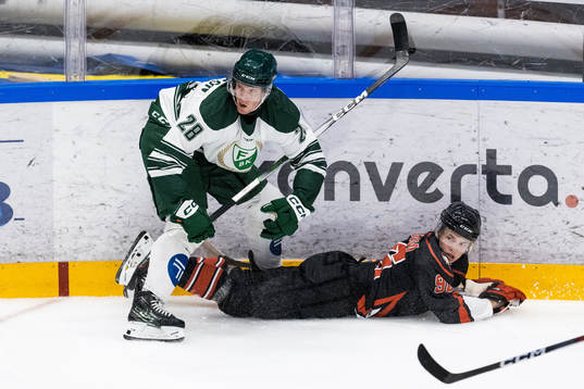 Färjestads Mattias Göransson och Malmö Redhawks Lukas