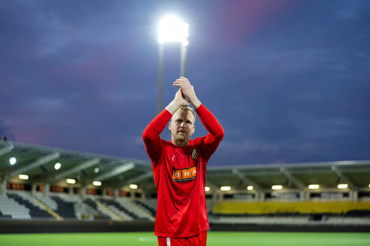 Goalkeeper Peter Abrahamsson of Häcken celebrates with