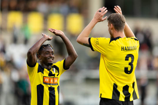 Ibrahim Sadiq and Johan Hammar of Häcken celebrates 2-0