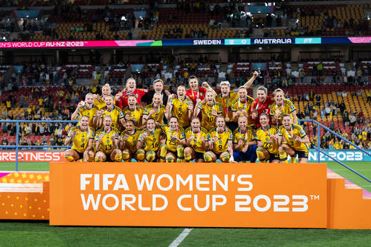Players of Sweden celebrate with their bronze medals