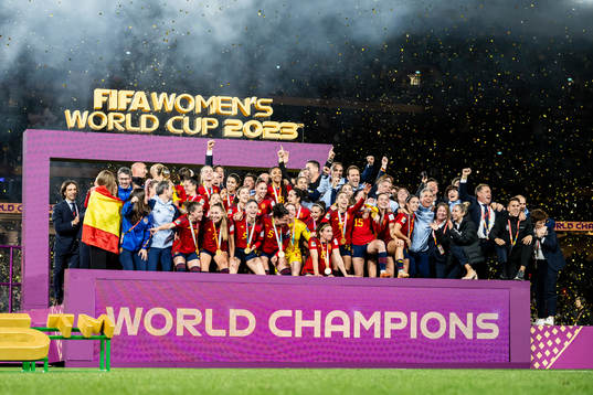Players of Spain celebrate with the trophy