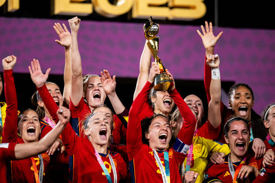 Ivana Andres of Spain celebrates with the trophy