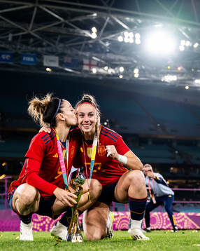Esther Gonzalez and Athenea del Castillo of Spain celebrate