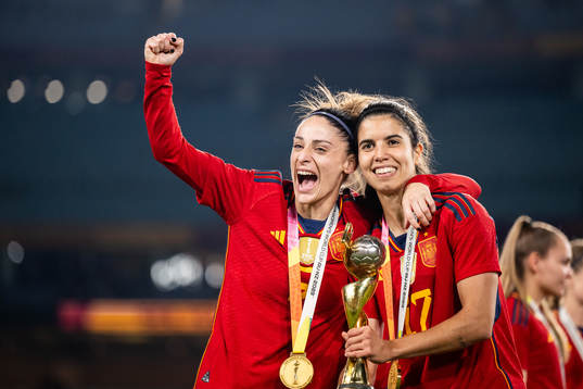 Esther Gonzalez and Alba Redondo of Spain celebates with
