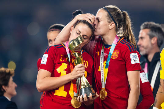 Alexia Putellas and Irene Paredes of Spain celebrate and