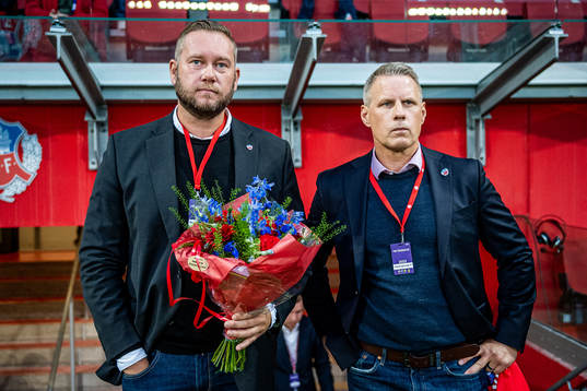 Helsingborgs klubbchef Joel Sandborg och ordförande Fredrik Karlsson