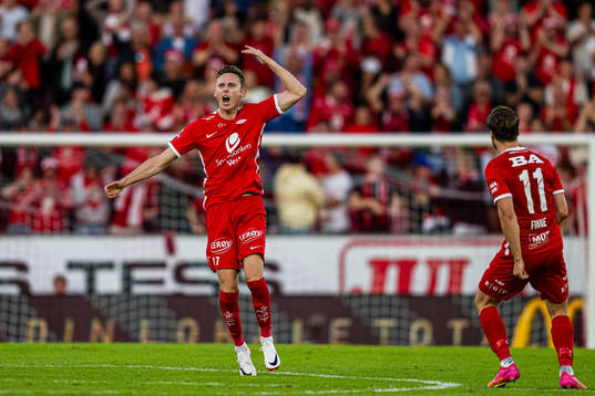 Joachim Soltvedt of Brann celebrates after scoring the 2-3 goal