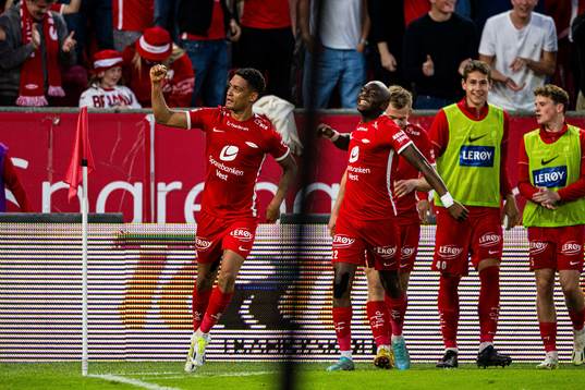 Japhet Sery Larsen of Brann celebrates after scoring the 3-3 goal