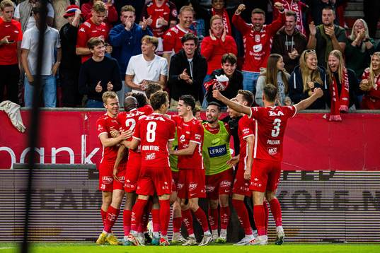 Japhet Sery Larsen of Brann celebrates after scoring the 3-3 goal