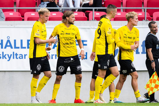 Mjällbys Max Fenger och Tom Pettersson jublar