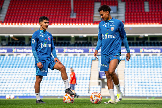 Osame Sahraoui and Antonio Nusa of the Norwegian national