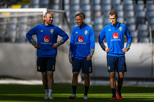Emil Forsberg, Jesper Karlsson and Viktor Claesson of the