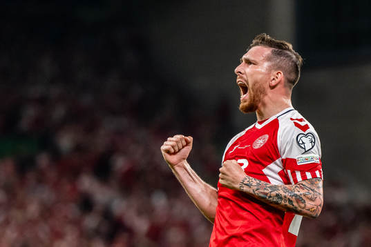 Pierre-Emile Højbjerg of Denmark celebrates after his 1-0 goal