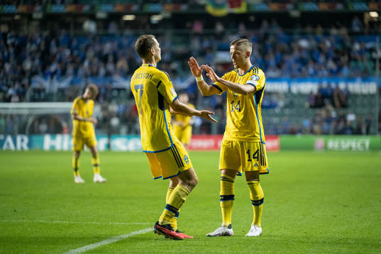 Viktor Claesson and Jesper Karlsson of Sweden celebrate