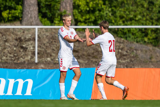 Victor Froholdt of Denmark celebrates after scoring 1-3