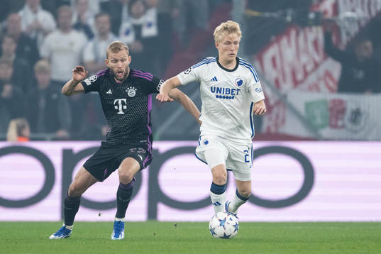 Konrad Laimer of Bayern Munich and Birger Meling of