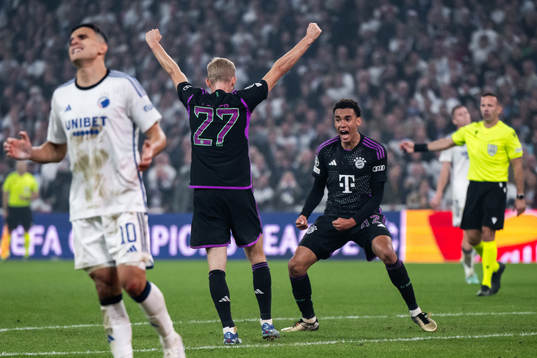 Jamal Musiala of Bayern Munich  celebrates after 1-1