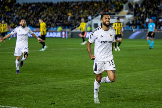 Juninho of Qarabag celebrates the 0-1 goal