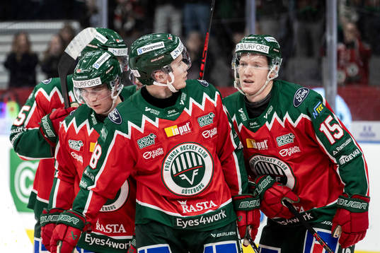 Frölundas Linus Öberg och Gustav Rydahl jublar