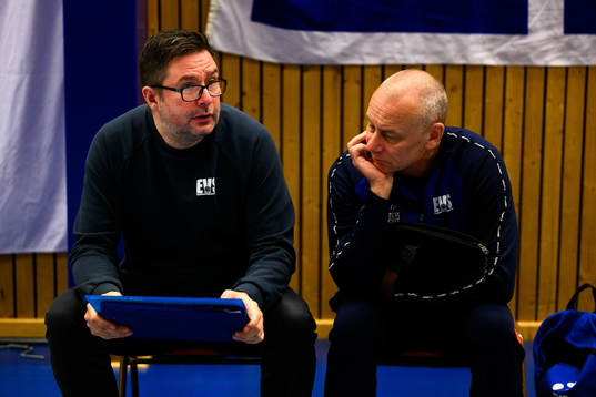 Engelholms tränare Per-Erik Dalqvist  och assisterande tränare Anders Håkansson