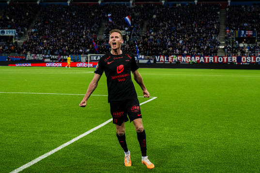 Joachim Soltvedt of Brann celebrates after scoring the 1-2 goal