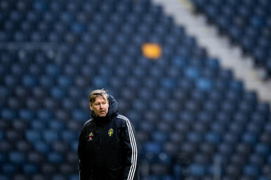 Peter Wettergren, assistant coach of the Swedish national football team at a training session