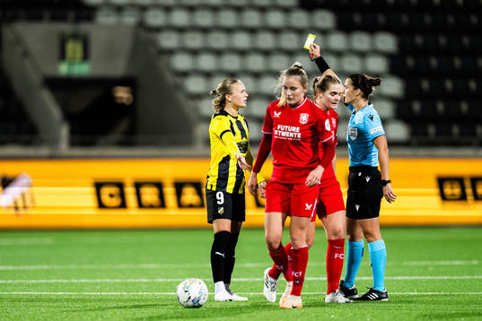 Filippa Curmark of Häcken reacts as she receives a yellow