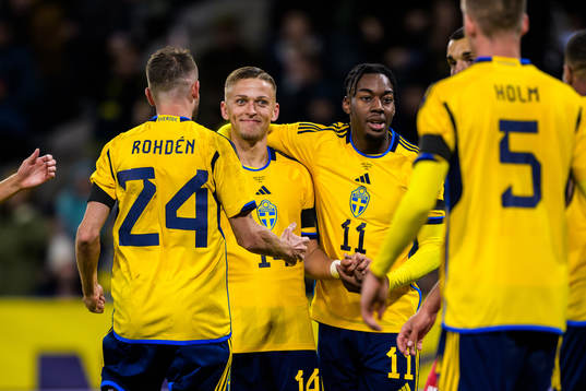 Jesper Karlsson of Sweden celebrating 3-1
