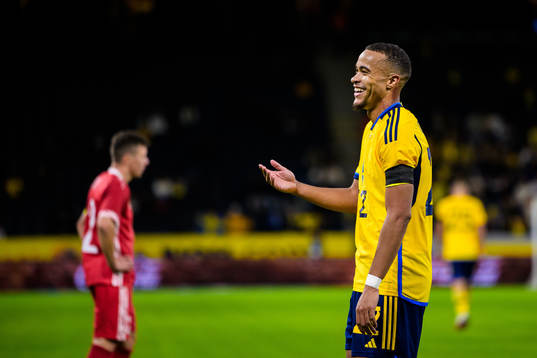 Robin Quaison of Sweden reacts