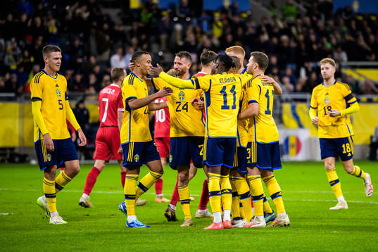 Jesper Karlsson of Sweden celebrating 3-1