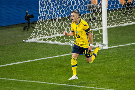 Jesper Karlsson of Sweden celebrating 1-0