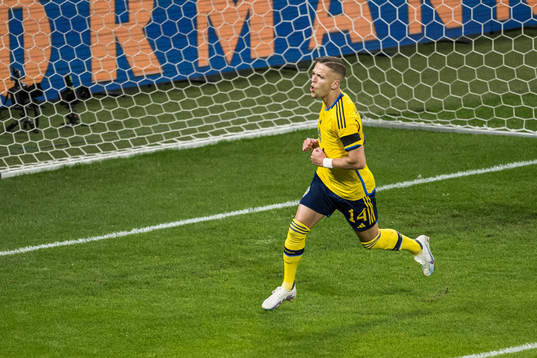 Jesper Karlsson of Sweden celebrating 1-0