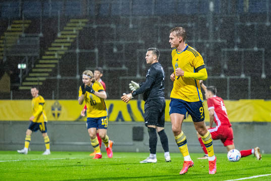 Oscar Wilhelmsson of Sweden celebrates after scoring 1-0