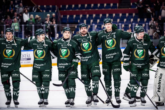 Färjestads Lucas Forsell, Joel Nyström, Linus Johansson,